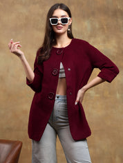 KOTTY Solid Single Breasted Casual Women Blazer (Maroon)