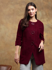 KOTTY Solid Single Breasted Casual Women Blazer (Maroon)