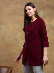 KOTTY Solid Single Breasted Casual Women Blazer (Maroon)
