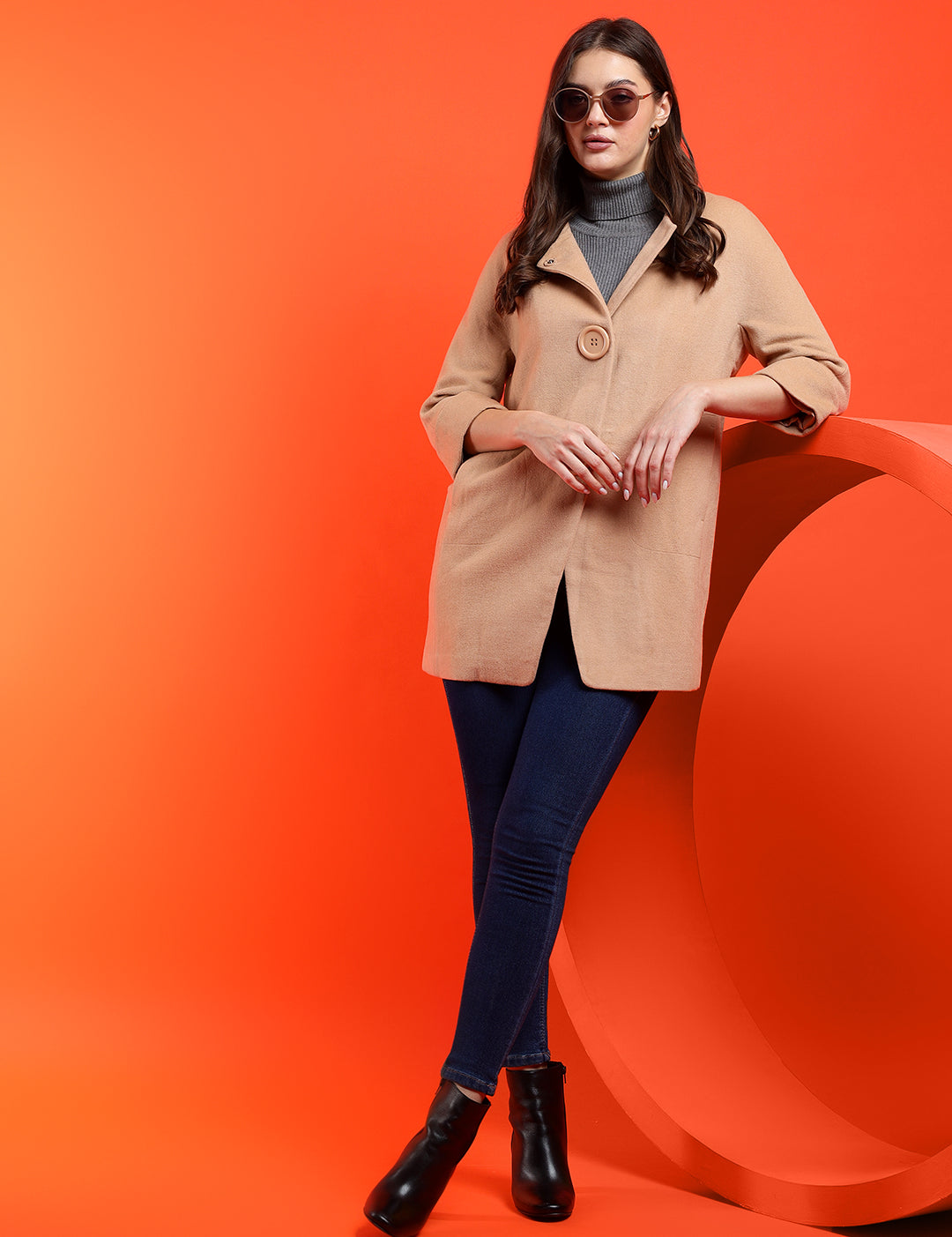 KOTTY Solid Single Breasted Casual Women Blazer (Beige)