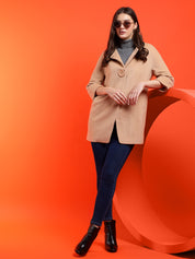 KOTTY Solid Single Breasted Casual Women Blazer (Beige)