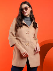KOTTY Solid Single Breasted Casual Women Blazer (Beige)
