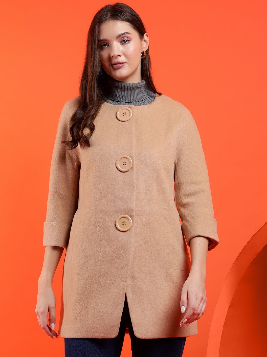 KOTTY Solid Single Breasted Casual Women Blazer (Beige)