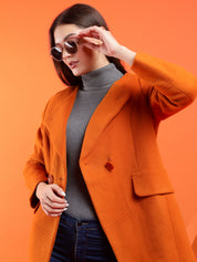 KOTTY Solid Double Breasted Casual Women Blazer (Orange)