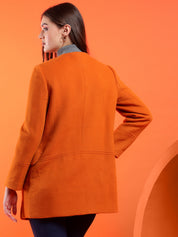 KOTTY Solid Double Breasted Casual Women Blazer (Orange)