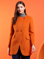 KOTTY Solid Double Breasted Casual Women Blazer (Orange)