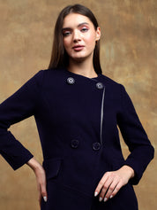 KOTTY Solid Double Breasted Casual Women Blazer (Blue)