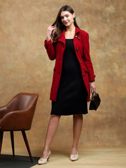 KOTTY Solid Double Breasted Casual Women Blazer (Red)