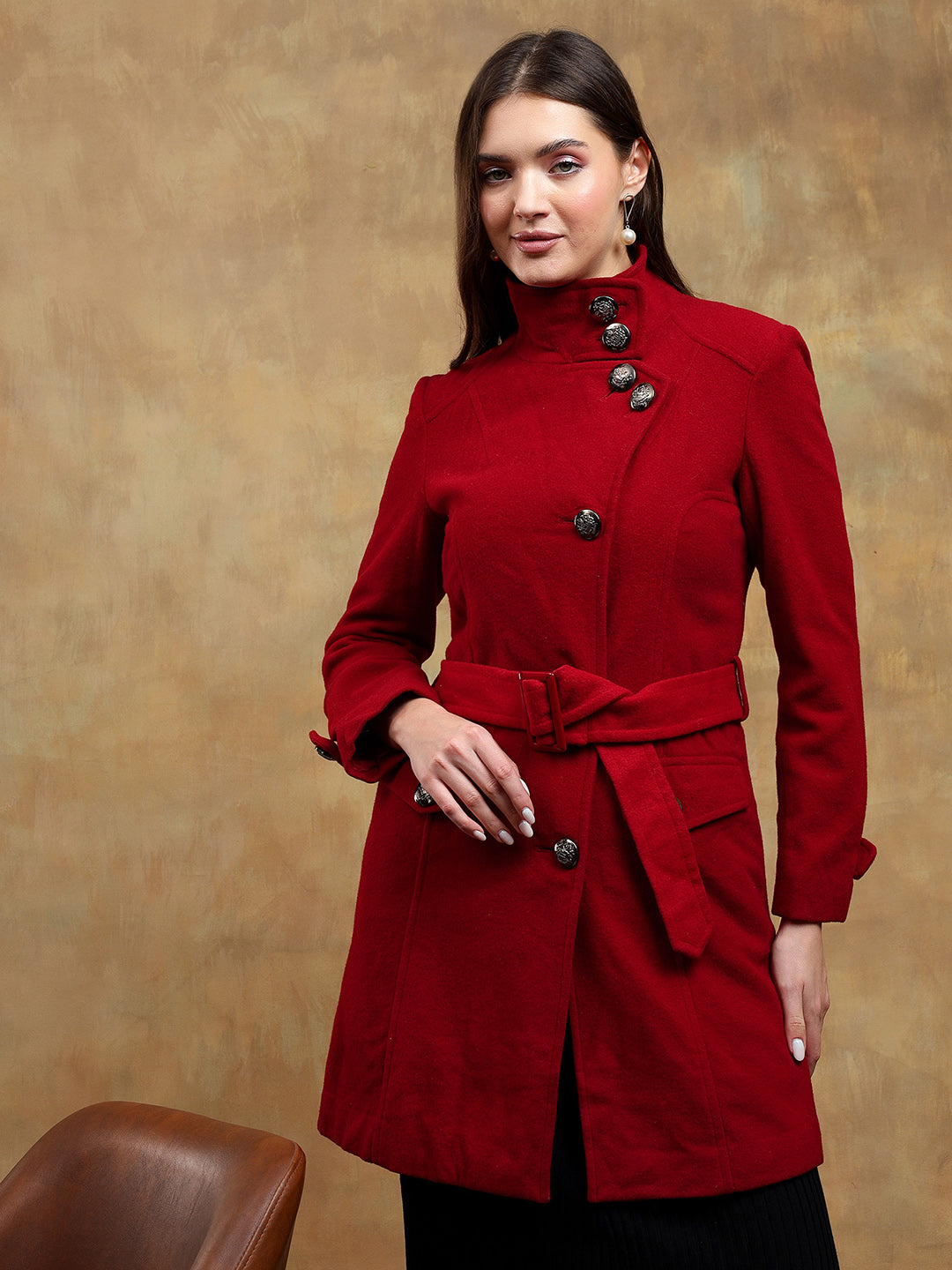KOTTY Solid Double Breasted Casual Women Blazer (Red)