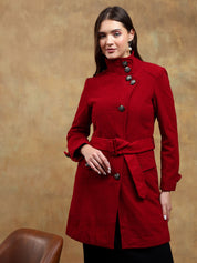 KOTTY Solid Double Breasted Casual Women Blazer (Red)