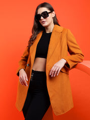 KOTTY Solid Double Breasted Casual Women Blazer (Orange)