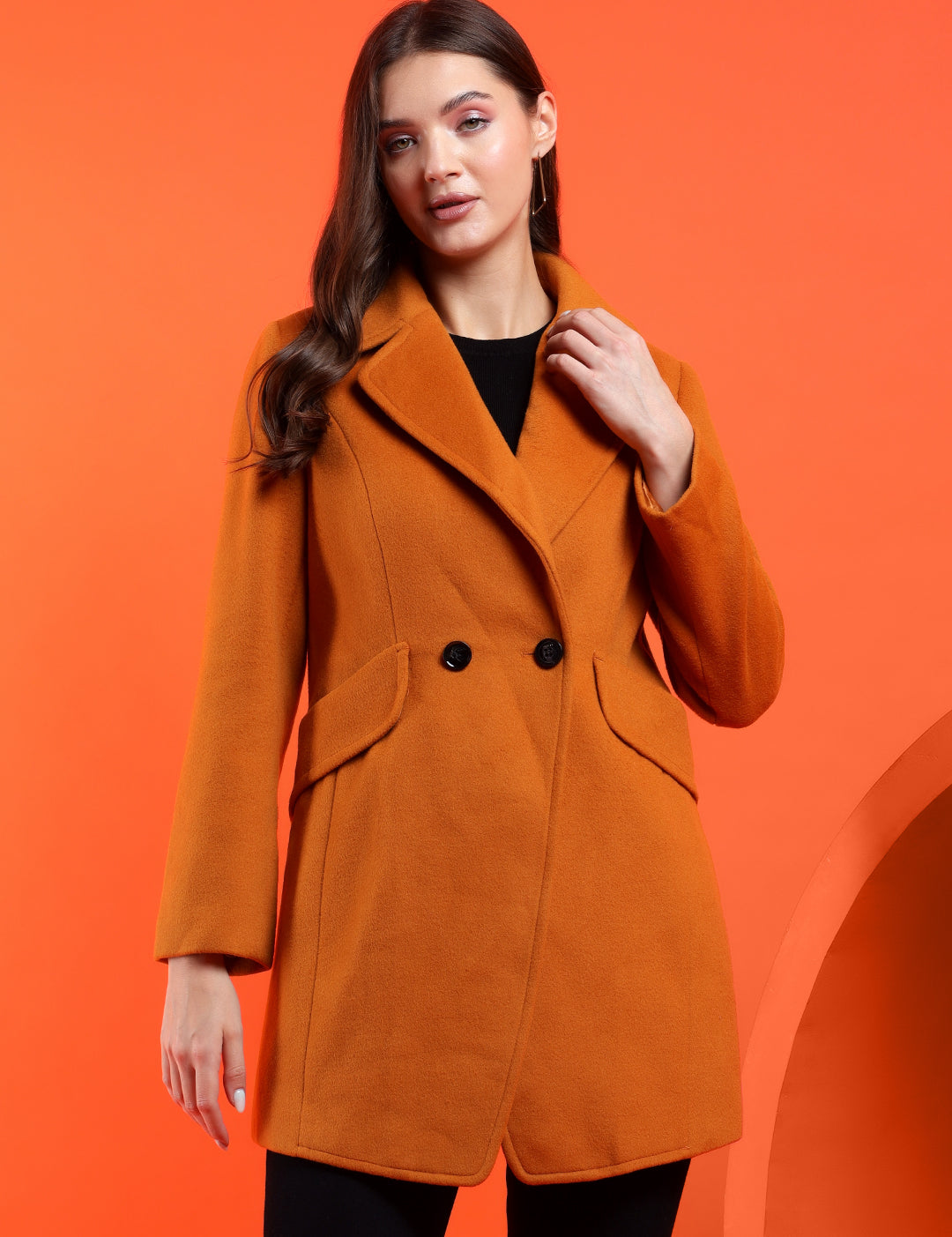 KOTTY Solid Double Breasted Casual Women Blazer (Orange)