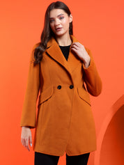 KOTTY Solid Double Breasted Casual Women Blazer (Orange)