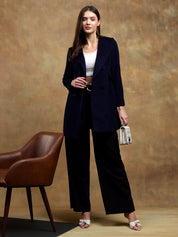 KOTTY Solid Double Breasted Casual Women Blazer (Blue)