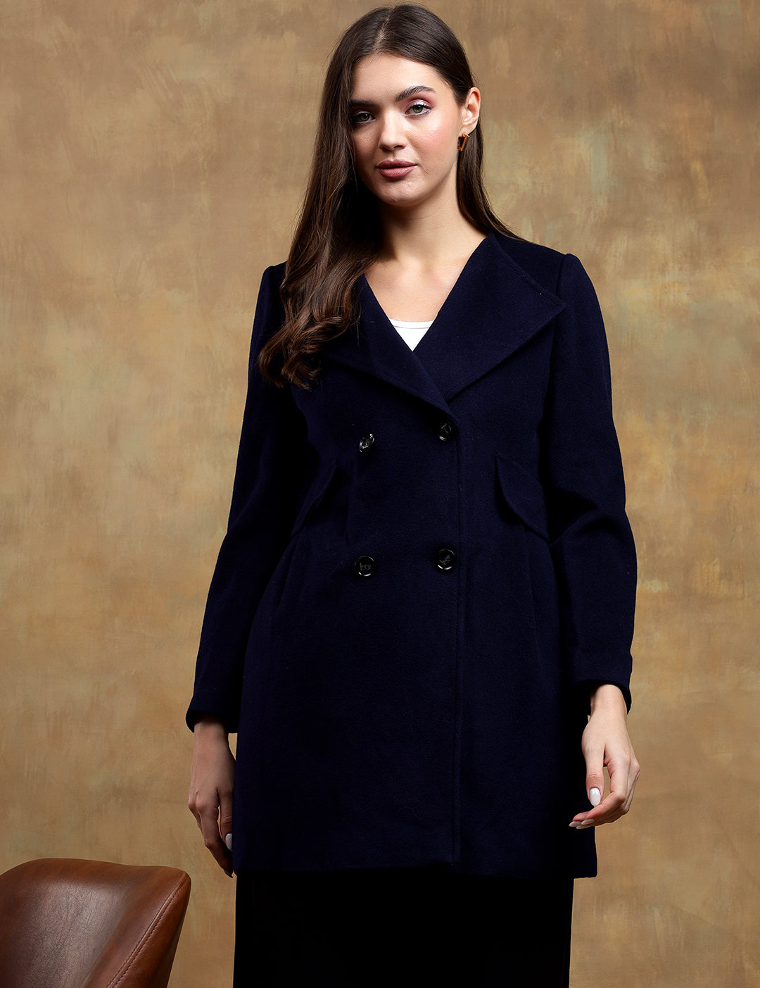 KOTTY Solid Double Breasted Casual Women Blazer (Blue)