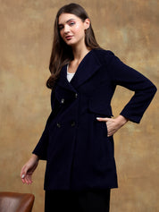 KOTTY Solid Double Breasted Casual Women Blazer (Blue)