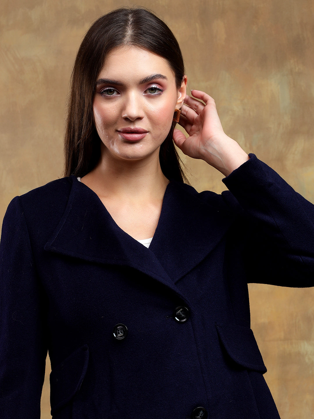 KOTTY Solid Double Breasted Casual Women Blazer (Blue)