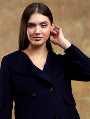 KOTTY Solid Double Breasted Casual Women Blazer (Blue)