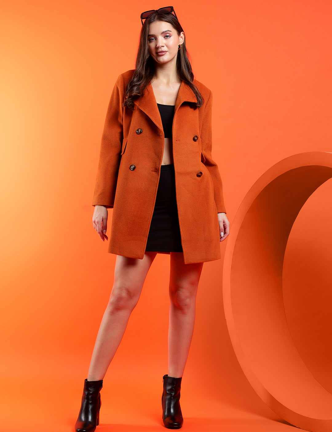 KOTTY Solid Double Breasted Casual Women Blazer (Orange)