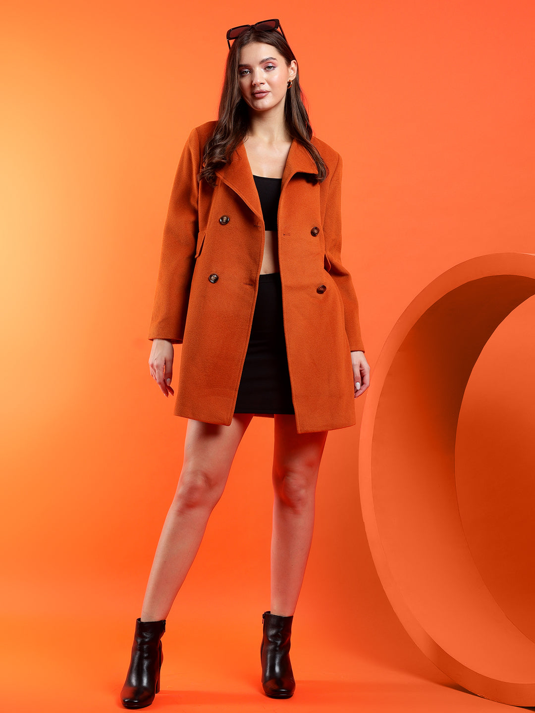 KOTTY Solid Double Breasted Casual Women Blazer (Orange)