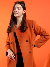KOTTY Solid Double Breasted Casual Women Blazer (Orange)