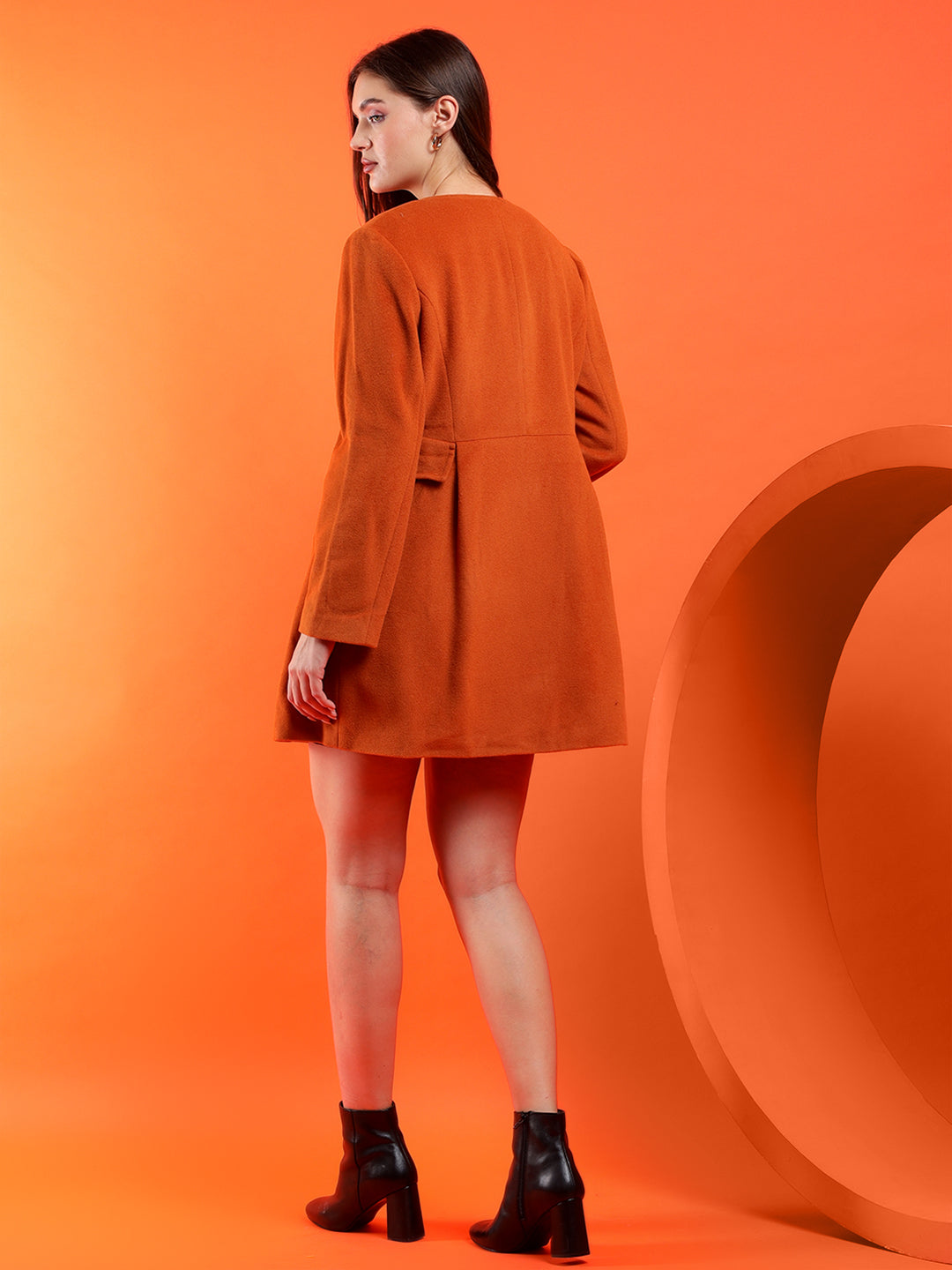 KOTTY Solid Double Breasted Casual Women Blazer (Orange)