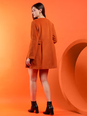 KOTTY Solid Double Breasted Casual Women Blazer (Orange)