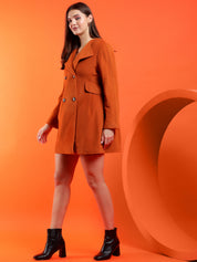 KOTTY Solid Double Breasted Casual Women Blazer (Orange)