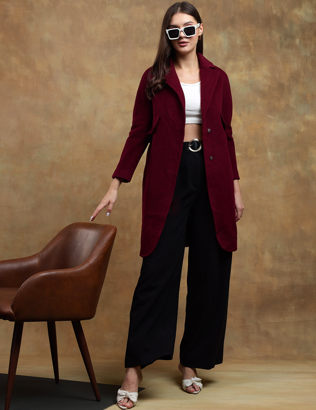 KOTTY Solid Single Breasted Casual Women Blazer (Maroon)