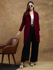 KOTTY Solid Single Breasted Casual Women Blazer (Maroon)