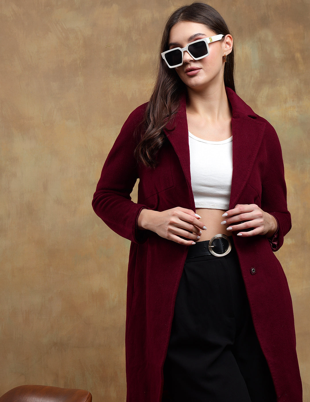KOTTY Solid Single Breasted Casual Women Blazer (Maroon)