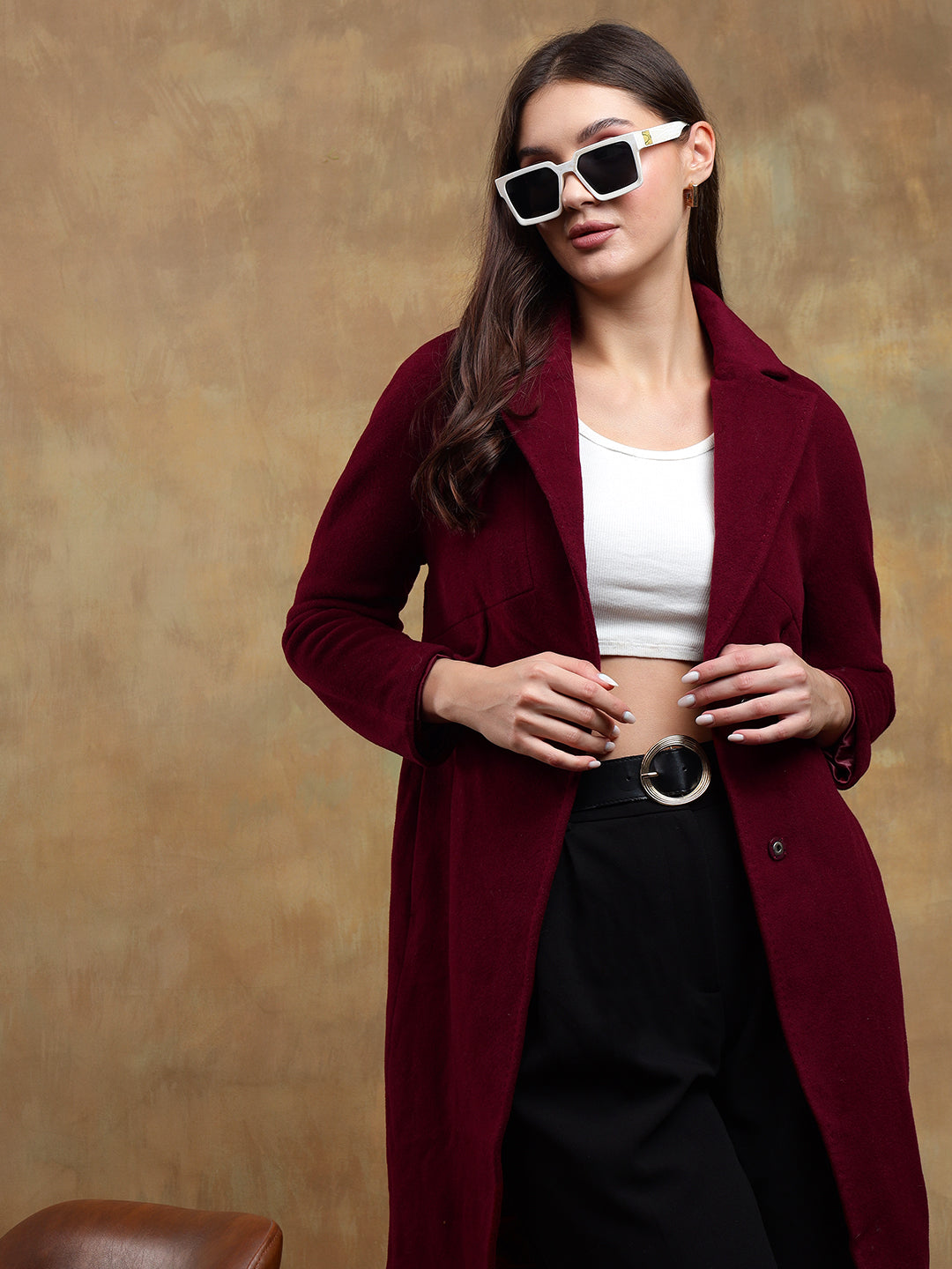 KOTTY Solid Single Breasted Casual Women Blazer (Maroon)
