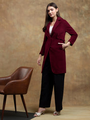 KOTTY Solid Single Breasted Casual Women Blazer (Maroon)