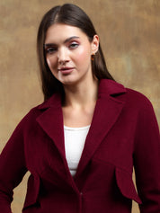 KOTTY Solid Single Breasted Casual Women Blazer (Maroon)