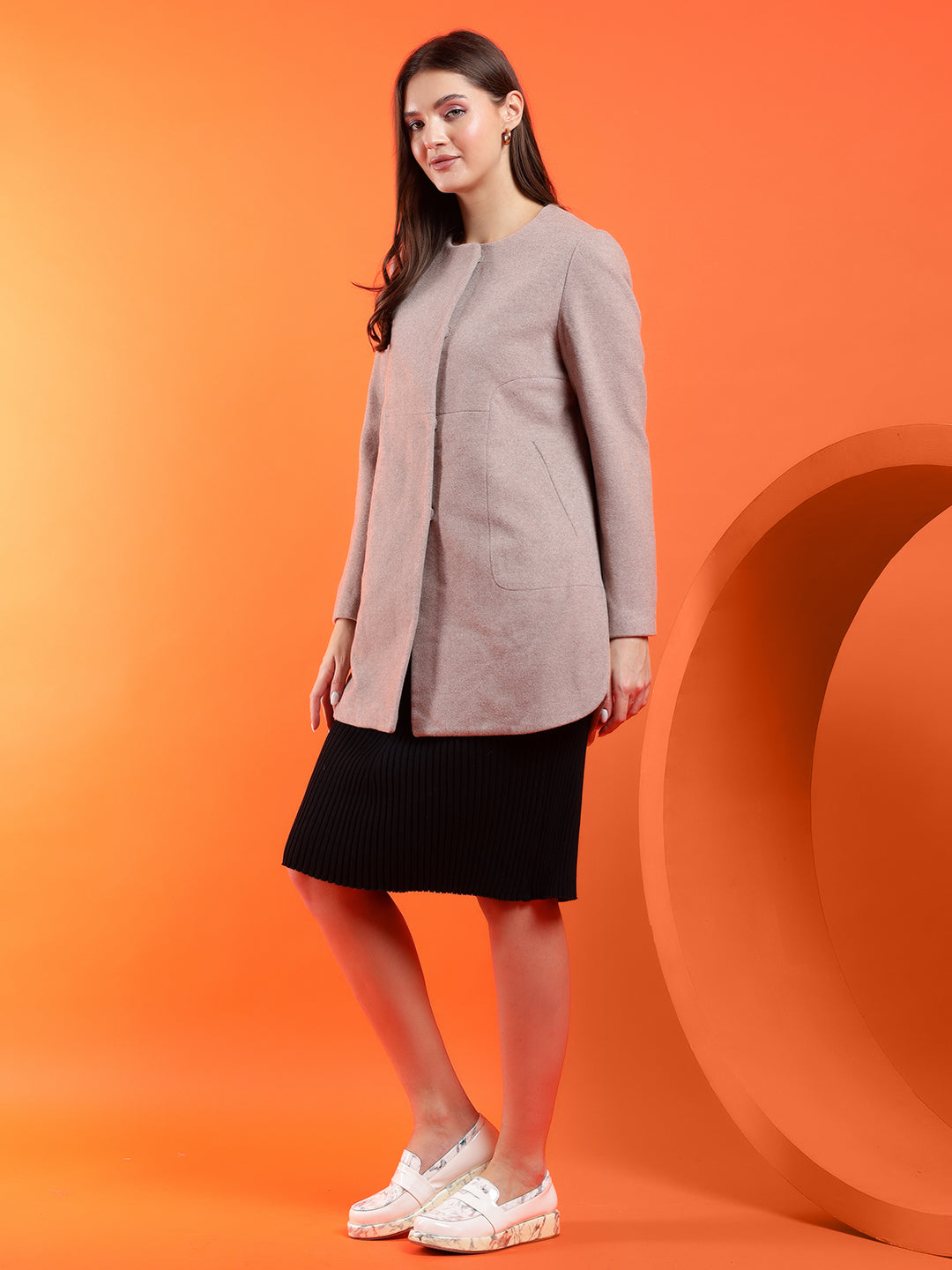 KOTTY Solid Single Breasted Casual Women Blazer (Beige)