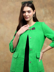 KOTTY Solid Single Breasted Casual Women Blazer (Green)