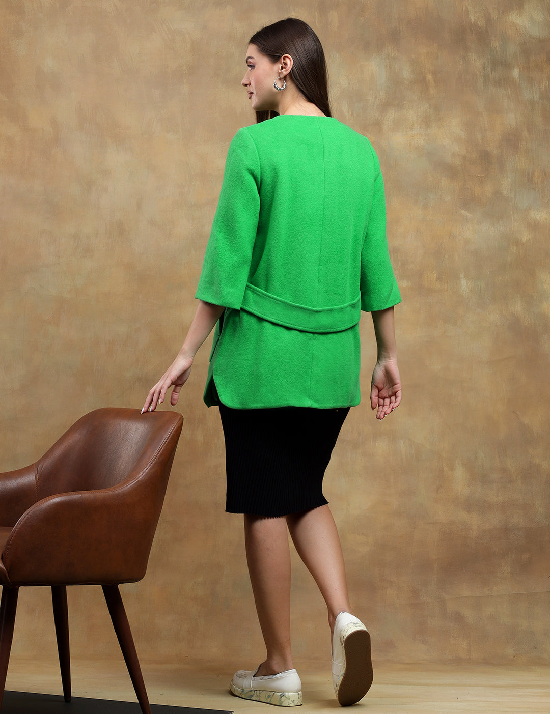 KOTTY Solid Single Breasted Casual Women Blazer (Green)