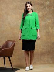 KOTTY Solid Single Breasted Casual Women Blazer (Green)