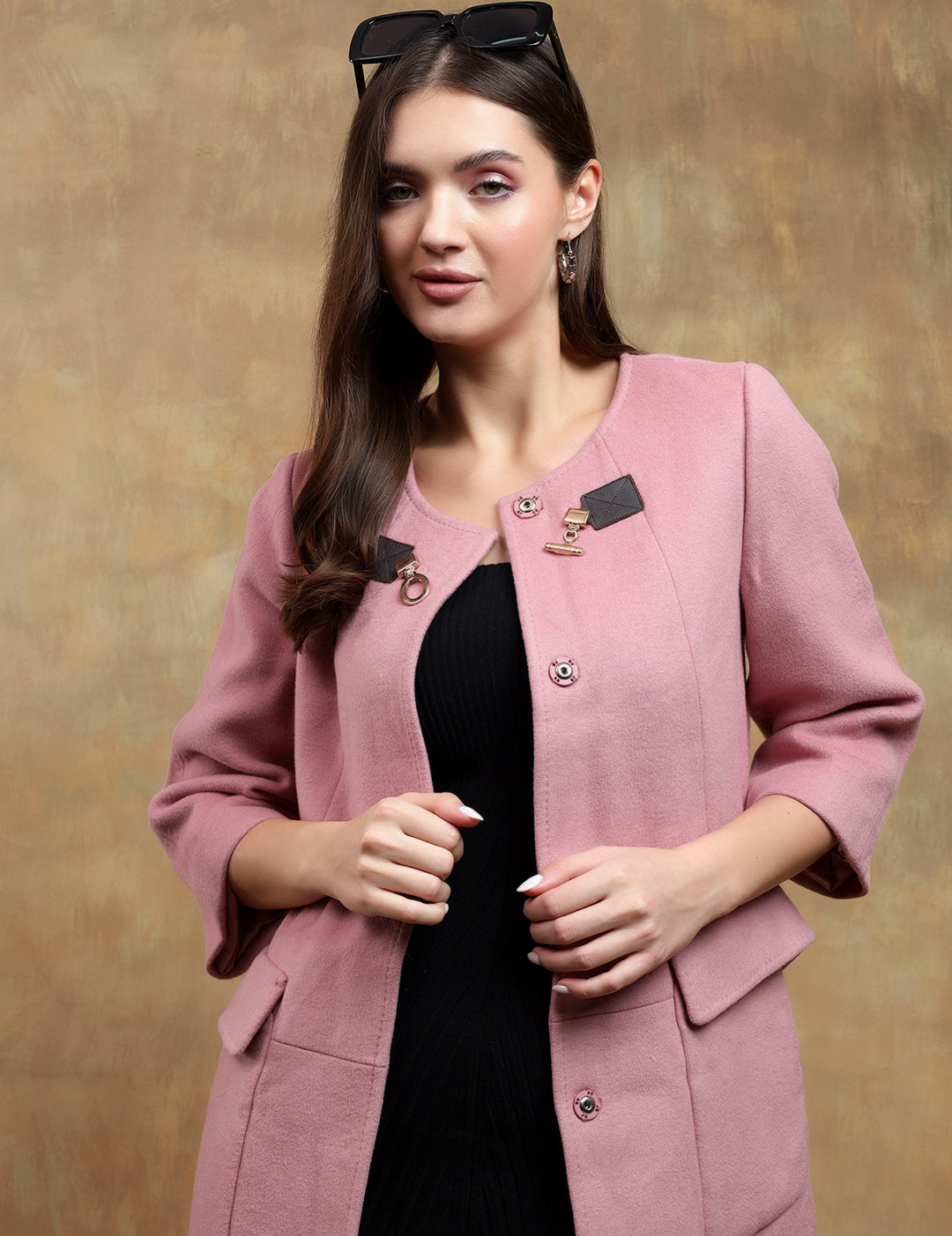 KOTTY Solid Single Breasted Casual Women Blazer (Pink)