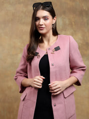 KOTTY Solid Single Breasted Casual Women Blazer (Pink)
