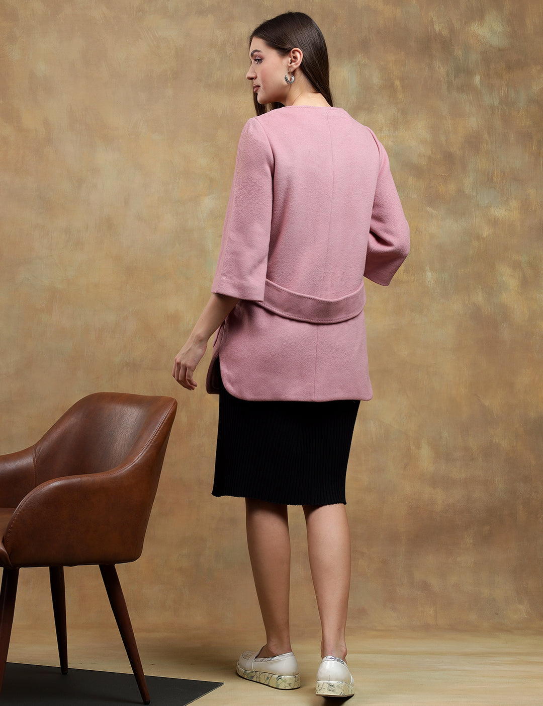 KOTTY Solid Single Breasted Casual Women Blazer (Pink)