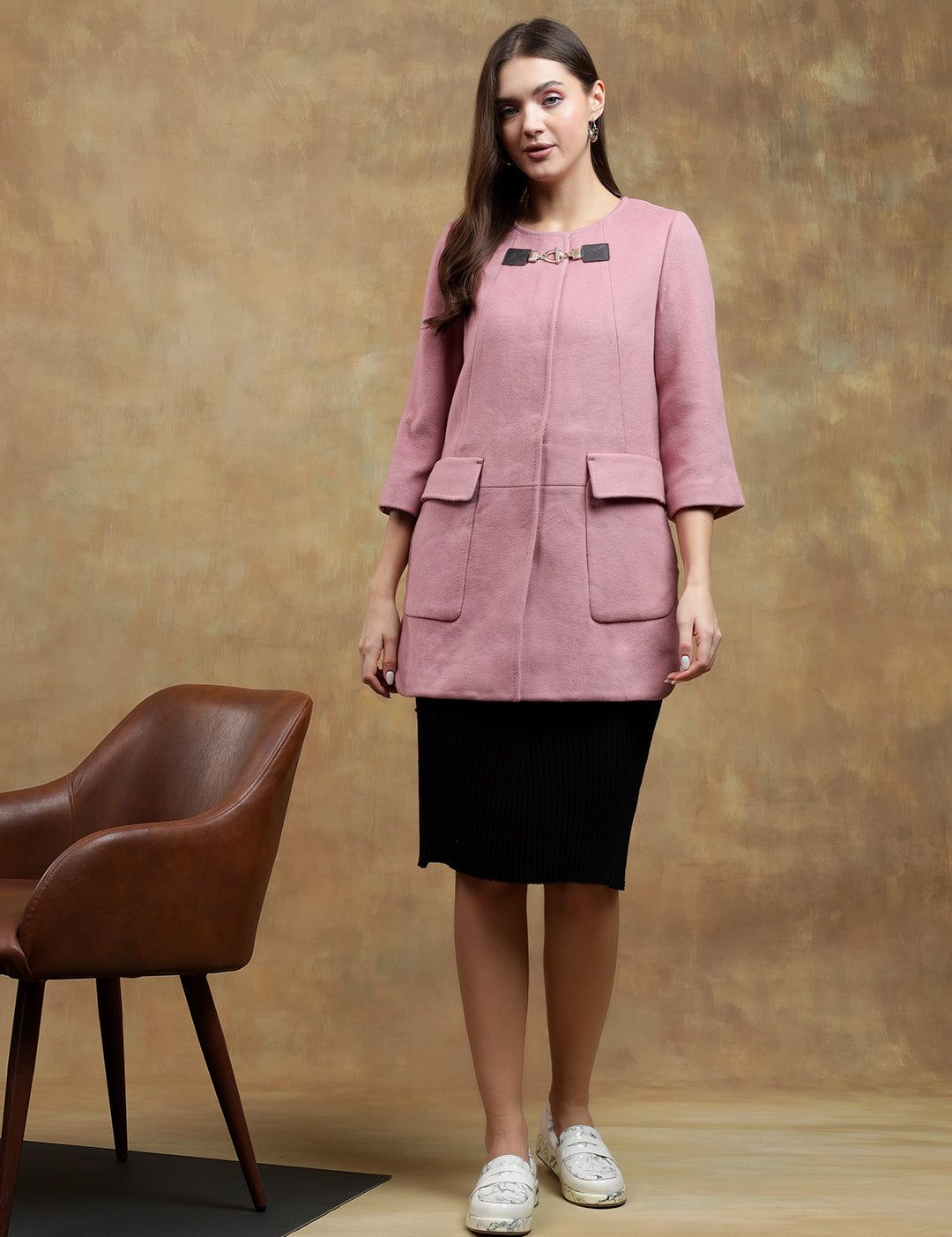 KOTTY Solid Single Breasted Casual Women Blazer (Pink)