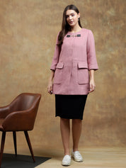 KOTTY Solid Single Breasted Casual Women Blazer (Pink)
