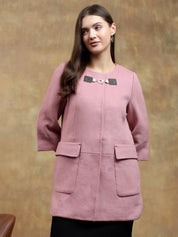 KOTTY Solid Single Breasted Casual Women Blazer (Pink)