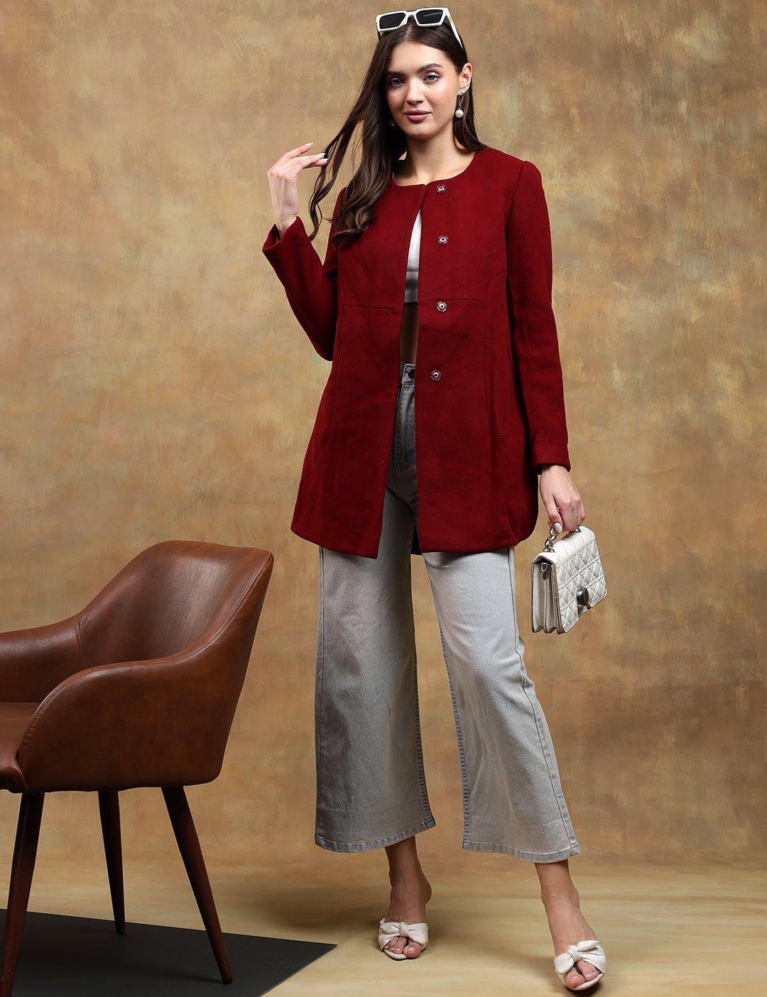 KOTTY Solid Single Breasted Casual Women Blazer (Maroon)