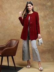 KOTTY Solid Single Breasted Casual Women Blazer (Maroon)