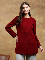 KOTTY Solid Single Breasted Casual Women Blazer (Maroon)