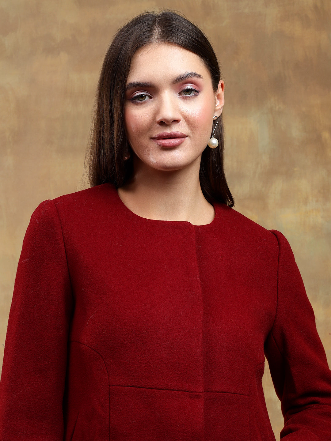 KOTTY Solid Single Breasted Casual Women Blazer (Maroon)