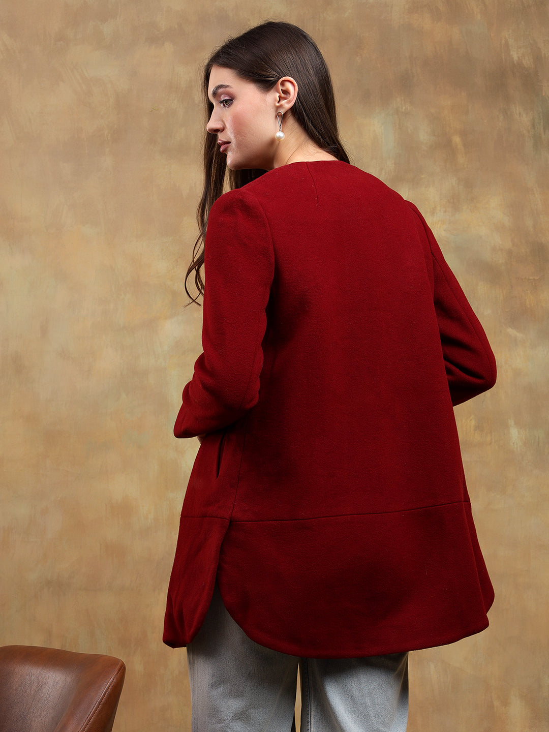 KOTTY Solid Single Breasted Casual Women Blazer (Maroon)