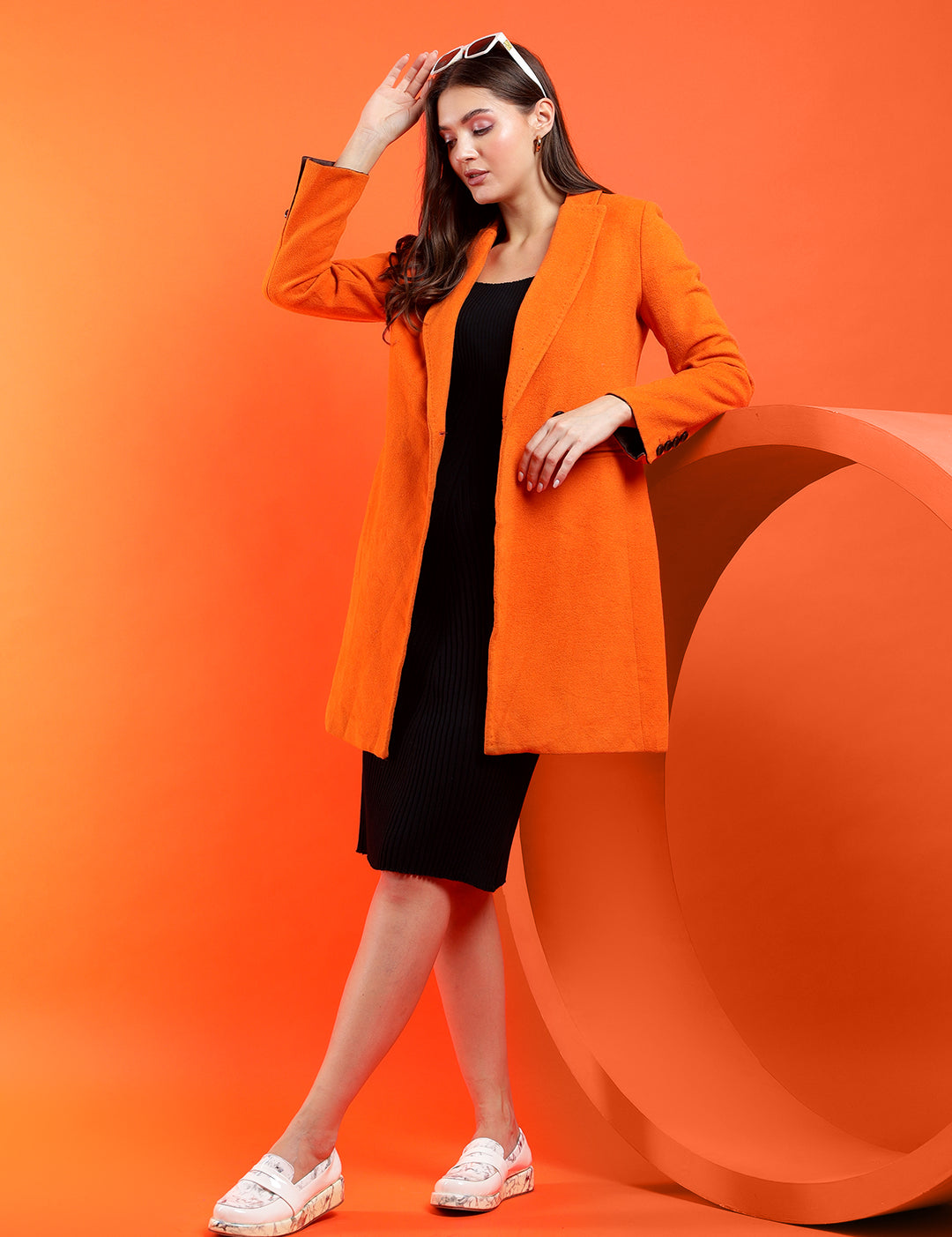 KOTTY Solid Single Breasted Casual Women Blazer (Orange)